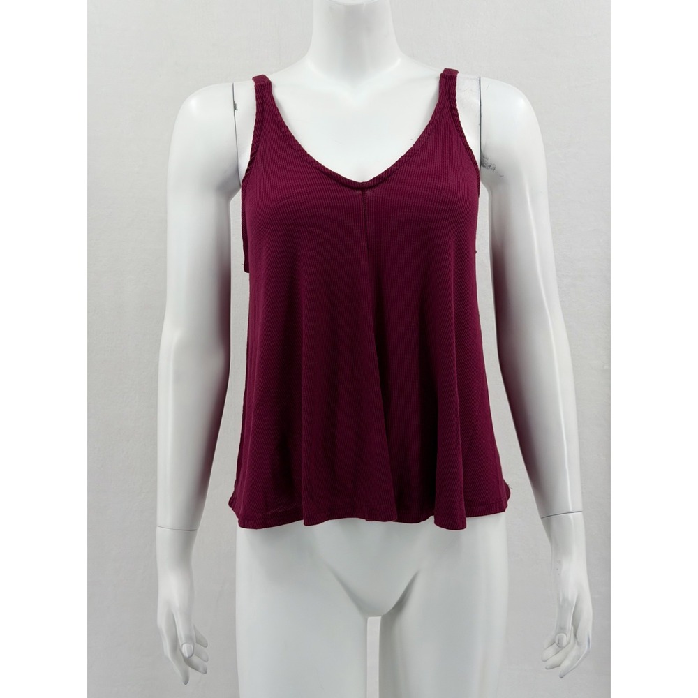 Intimately Free People Top Womens Small Berry Red Dani Swing Tank Ribbed Boho